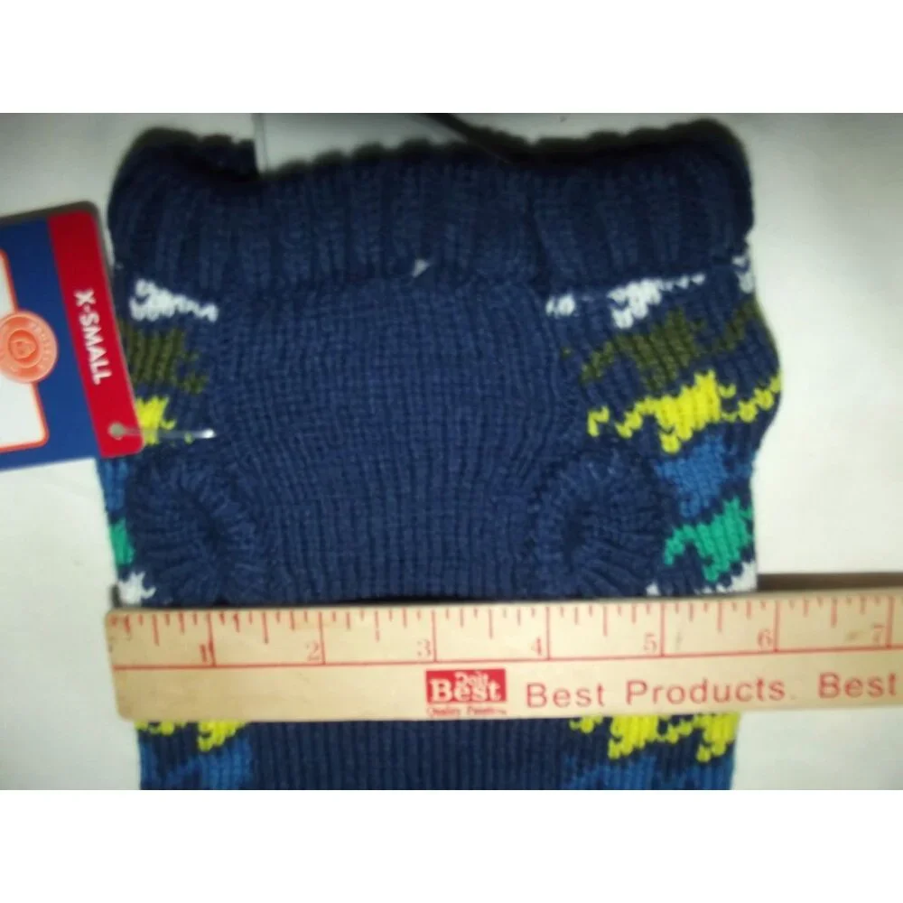 Top Paw Dog Sweater Size XS navy blue houndstooth print green yellow gray preppy